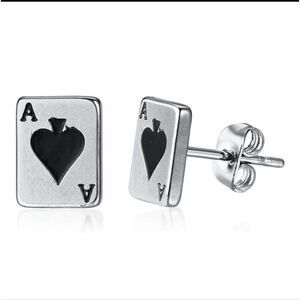 Stainless Steel Ace of Spade Stud Earrings Unisex